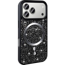 Teknook iPhone 17 Pro Max Kılıf Pırlanta Tasarımlı M-Safe Şarj Özellikli Zore Mozaik Silikon Kılıf - Siyah