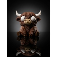 Demirhan3D 🐮 Hareketli Gözlü Highland Cow Figürü 12 cm | 3D Baskı Pla Dekoratif Iskoç Ineği Figürü | Masaüstü Süsü ve Hediyelik