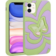 Teknook iPhone 11 Kılıf Sıvılı Simli Kelebekli Tasarım Zore Vodena Kılıf - Yeşil