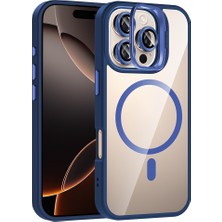 Teknook iPhone 16 Pro Kılıf Standlı ve Kamera Lens Hediyeli M-Safe Şarj Özellikli Zore Etro Kılıf - Lacivert