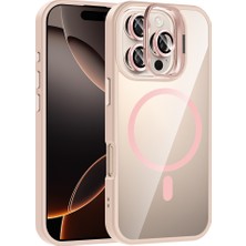 Teknook iPhone 16 Pro Kılıf Standlı ve Kamera Lens Hediyeli M-Safe Şarj Özellikli Zore Etro Kılıf - Pembe