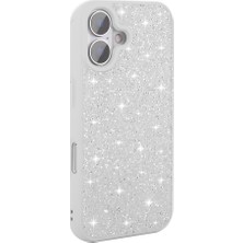 Teknook iPhone 16 Kılıf Parlak Taşlı Tasarım Zore Pırlanta Kılıf - Beyaz