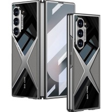 Teknook Galaxy Z Fold 6 Kılıf Ultra Ince Kamera Korumalı Pc + Deri Arka Yüzey Zore X-Pro Kılıf - Titanyum-Gri