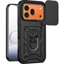 Teknook Honor 600 Pro 5g Kılıf Magnetik Standlı Kamera Korumalı Zore Sürgülü Vega Kılıf - Siyah