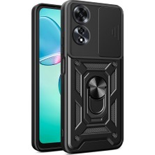 Teknook Oppo A60 Kılıf Magnetik Standlı Kamera Korumalı Zore Sürgülü Vega Kılıf - Siyah