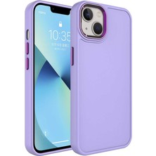 Teknook iPhone 14 Kılıf Metal Çerçeve ve Buton Tasarımlı Sert Zore Botox Kılıf - Lila