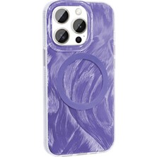 Teknook iPhone 15 Pro Max Kılıf M-Safe Şarj Özellikli Fırça Boya Desenli Zore Palet Kılıf - Mor