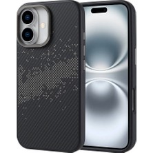 Teknook iPhone 16 Kılıf M-Safe Şarj Özellikli Karbon Fiber Tasarımlı Zore Vave Kılıf - Gri