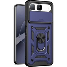 Teknook Tecno Spark 40 5g Kılıf Magnetik Standlı Kamera Korumalı Zore Sürgülü Vega Kılıf - Mavi