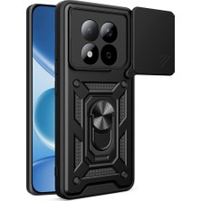 Teknook Xiaomi Redmi Note 15 Pro Kılıf Magnetik Standlı Kamera Korumalı Zore Sürgülü Vega Kılıf - Siyah