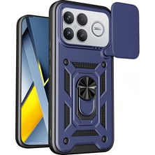 Teknook Xiaomi Poco F8 Ultra Kılıf Magnetik Standlı Kamera Korumalı Zore Sürgülü Vega Kılıf - Mavi