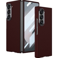Teknook Galaxy Z Fold 6 Kılıf Kamera Korumalı Karbon Fiber Tasarımlı Arka Yüzey Zore Kıpta Karbon Kılıf - Kırmızı