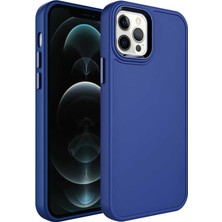 Teknook iPhone 12 Pro Max Kılıf Metal Çerçeve ve Buton Tasarımlı Sert Zore Botox Kılıf - Lacivert