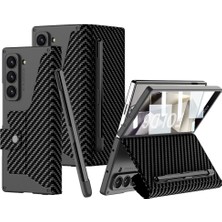 Teknook Galaxy Z Fold 6 Kılıf Kamera Korumalı Karbon Tasarımlı Zore Kıpta Kalem Bölmeli Fest Kılıf - Siyah Karbon