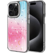 Teknook iPhone 15 Pro Kılıf Simli Desenli Parlak Zore Task Kılıf - Pembe