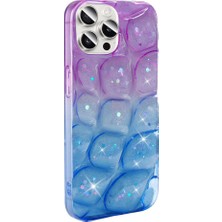 Teknook iPhone 15 Pro Max Kılıf Simli 3D Desenli Zore Hacar Kılıf - Mor-Mavi