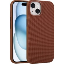 Teknook iPhone 15 Kılıf M-Safe Şarj Özellikli Kumaş Tasarımlı Zore Miami Sert Pc Kılıf - Kahverengi