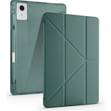 Teknook Lenovo Idea Tab Plus 12.1 Kılıf Zore Tri Folding Kalem Bölmeli Standlı Kılıf - Koyu Yeşil