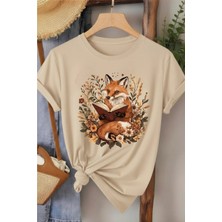 L'eivor Kitap & Tilki Baskılı Kadın Pamuk T-Shirt