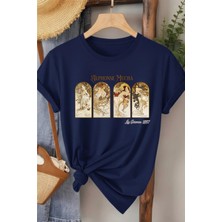 L'eivor Alphonse Mucha Baskılı Kadın Pamuk T-Shirt