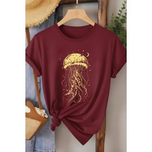 L'eivor Denizanası & Yıldız Baskılı Kadın Pamuk T-Shirt