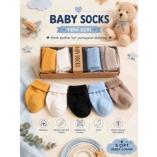 Baby Socks 5 Çift Unisex Pamuklu Ipliksiz Kutulu Bebek Çorabı 0-6 Ay