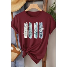 L'eivor Dörtlü Minimal Çiçek Tasarım Baskılı Kadın Pamuk T-Shirt