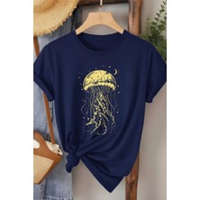 L'eivor Denizanası & Yıldız Baskılı Kadın Pamuk T-Shirt