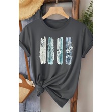 L'eivor Dörtlü Minimal Çiçek Tasarım Baskılı Kadın Pamuk T-Shirt
