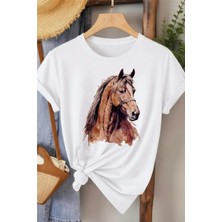 L'eivor At Baskılı Kadın Bej Pamuk T-Shirt