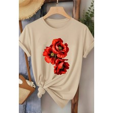 L'eivor Gelincik Çiçeği Baskılı Kadın T-Shirt