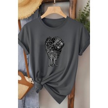 L'eivor Yan Bakan Baykuş Baskılı Kadın Pamuk T-Shirt