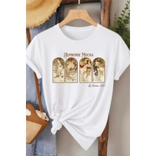 L'eivor Alphonse Mucha Baskılı Kadın Pamuk T-Shirt