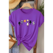 L'eivor Tırmanan Kediler Baskılı Kadın Beyaz Pamuk T-Shirt