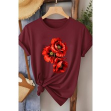L'eivor Gelincik Çiçeği Baskılı Kadın T-Shirt