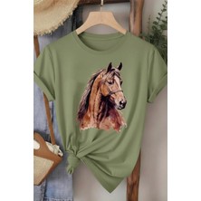 L'eivor At Baskılı Kadın Bej Pamuk T-Shirt