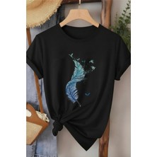 L'eivor Kuş Tüyü Tasarım Baskılı Kadın T-Shirt