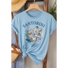 L'eivor Santorini Greece Baskılı Kadın T-Shirt