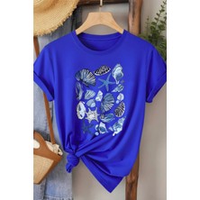 L'eivor Deniz Kabuğu & Deniz Yıldızı Baskılı Kadın Pamuk T-Shirt