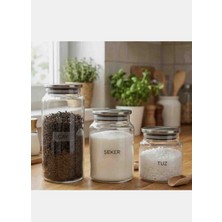 Öz-Home 3'lü Vakumlu Metal Kapaklı Cam Çay/Şeker/Tuz/Kahve Kavanozu