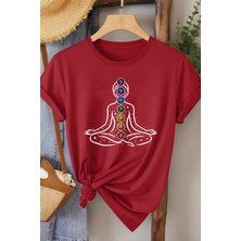 L'eivor 7 Çakra Sembol Baskılı Kadın Pamuk T-Shirt