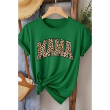 L'eivor Mama Leopar Desen Baskılı Kadın Pamuk T-Shirt