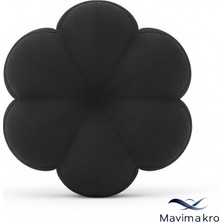 Mavi Makro Gri Çiçek Formlu Dekoratif Kırlent / Yastık - Yumuşak Kadife Dokulu Siyah
