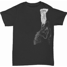 L'eivor Uluyan Kurt Nefesi Türk Yazısı Özel Tasarım Baskılı Siyah Pamuk T-Shirt