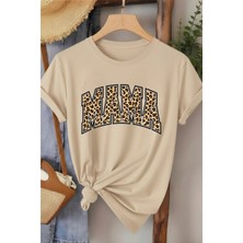 L'eivor Mama Leopar Desen Baskılı Kadın Pamuk T-Shirt
