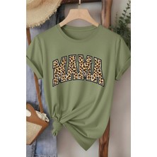 L'eivor Mama Leopar Desen Baskılı Kadın Pamuk T-Shirt