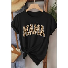 L'eivor Mama Leopar Desen Baskılı Kadın Pamuk T-Shirt