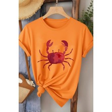 L'eivor Yengeç Baskılı Kadın Pamuk T-Shirt