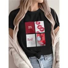 L'eivor Mon Cheri Red Baskılı Kadın Pamuk T-Shirt