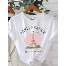 L'eivor Paris La Vie En Rose Eyfel Özel Tasarım Baskılı Kadın Pamuk T-Shirt